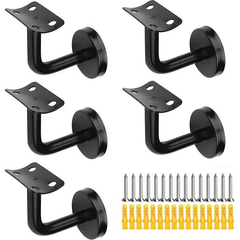 5pcs Supports de Main Courante d'Escalier Noir, Supports de Rampe d'Escalier, en Acier Inoxydable, 60x80 mm, avec Vis, Pour Rampes d'Escalier Intérieures et Extérieures (1/5)