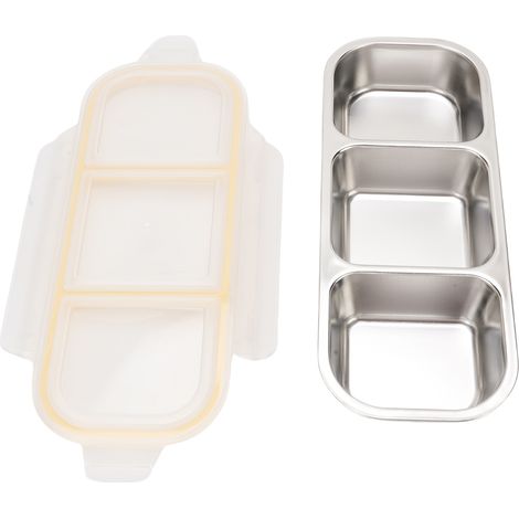 Boîte à lunch en acier inoxydable – Boîte alimentaire étanche avec compartiments – Boîte hermétique 600ml en 304 stainless steel avec silicone et couvercle transparent – Dimensions 26 x 11 x 5 cm (1/4)