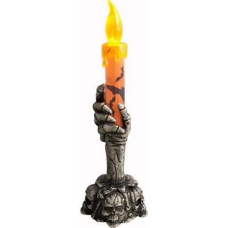 Vela con forma de mano de esqueleto de Halloween, portavelas con forma de calavera de Halloween, luz a pilas, vela sin llama para Halloween, fiestas en casa, bares, decoración de casas encantadas (1/5)