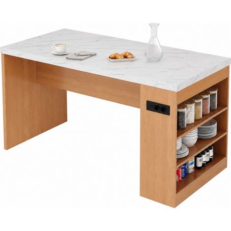 Kücheninsel 155 x 80 x 90 cm aus MDF mit LED, Steckdosen und 40-mm-Arbeitsplatte (1/5)