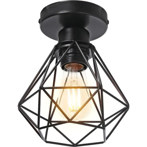 Industrielle Metall-Deckenleuchte, schwarze Pendelleuchte im Vintage-Stil, Retro-Diamantkäfigform für Wohnzimmer, Schlafzimmer und Esszimmer (ohne Leuchtmittel)