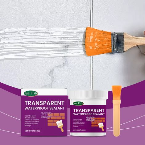 Transparente, wasserdichte Dichtmasse für Bad, Küche und Dachreparaturen, kein Fliesenausbau erforderlich – 100 g × 1, Pinsel × 1 -- DE (1/5)