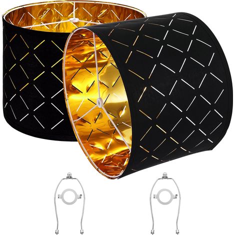Abat-jour tambour, 2 pcs, 33 x 33 x 25 cm, abat-jour de remplacement moyen avec harpe, housse pour lampes de table, lampadaires et suspensions, assemblage facile, design creux en diamant noir (1/5)