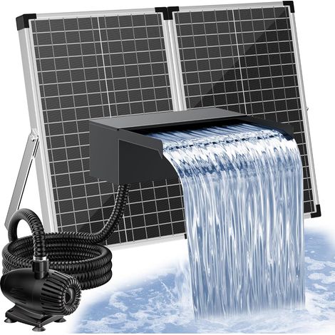 Cascade de Bassin Solaire 70W, Bac en Acier Inoxydable 30cm, Pompe 2500 L/h, Tuyau 3m, pour Bassin de Jardin Extérieur (1/5)