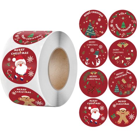 Packung mit 500 selbstklebenden Weihnachtsetiketten, Weihnachtsetiketten, runde Weihnachtsaufkleber, Etiketten mit Weihnachtsmotiven, Aufkleber aus Kraftpapier, besondere Weihnachtsaufkleber