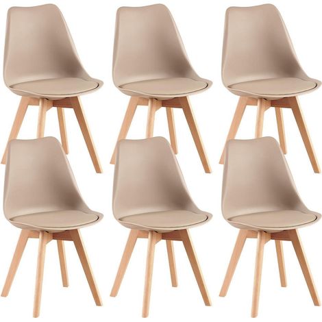 6er-Set Esszimmerstühle mit PU-Lederkissen, skandinavisch, helles Khaki (1/5)