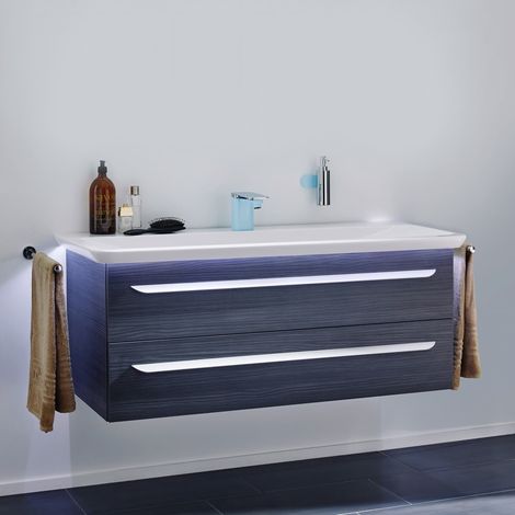 Lanzet M9 Badmöbel Set 3-teilig, 130cm breit, Schwarz, mit LED-Beleuchtung"-"90138145