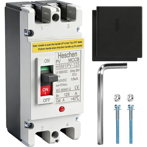 Disjoncteur DC à boîtier moulé MCCB, HSM1PV-125, 2 Pôles, DC550V 125A, Disjoncteur Photovoltaïque, pour Système Solaire PV Panneaux Solaires Système de Grille (1/5)