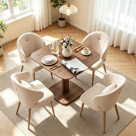 Mesa de comedor cuadrada para 4 personas de madera de hevea 70 x 70 cm OKWISH (1/5)