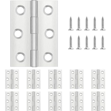 Lot de 20 charnières pliantes 44 mm × 31 mm, charnière en acier inoxydable, charnière piano, petite charnière, charnière de porte pour portes, fenêtres, armoires avec 120 vis