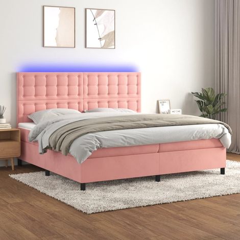 Sommier tapissier et matelas confortable pour Lit adulte,Ensemble Sommier + Matelas et LED Rose 200x200 cm Velours -BV30042 (1/5)