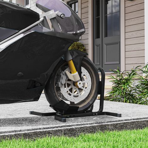 HOMCOM Caballete de Moto Delantera, Soporte para Rueda Delantera de Moto Ajustable en 3 Niveles de Metal Robusto, para Ruedas ∅43, 48, 53 cm, Negro (1/5)