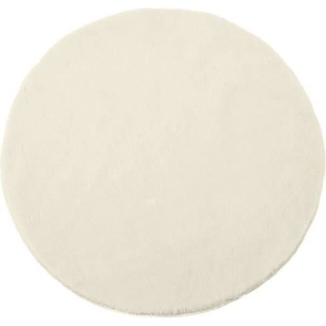 Tapis rond doux - JUANIO - 80 cm - 100% polyester microfibre 650 g/m² - Blanc cassé - Douillet et respirant (1/2)