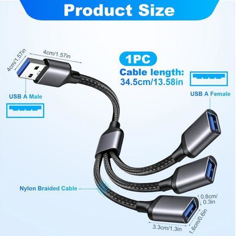 Triple Usb Adaptateur, Type A Splitter 3 Ports Pour Charge Et Données[F366] (1/5)