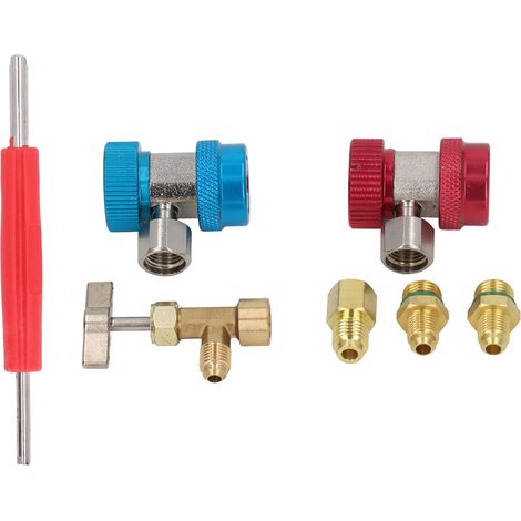 Kit adaptateur R134A pour climatisation auto - Robinet de réservoir, raccord rapide, double valve de dépose et installation (1/5)