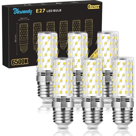 Ampoule LED E27, 12 W (équivalent halogène 100 W), 1200 lm, blanc froid 6500 K, culot à vis, angle de diffusion 360°, 220-240 V, sans scintillement, lot de 6