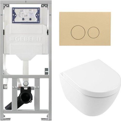 Villeroy & Boch Subway 2.0 Compact Toilet Pack DirectFlush - réservoir Geberit - fermeture douce - démontage rapide - plaque de commande beige -