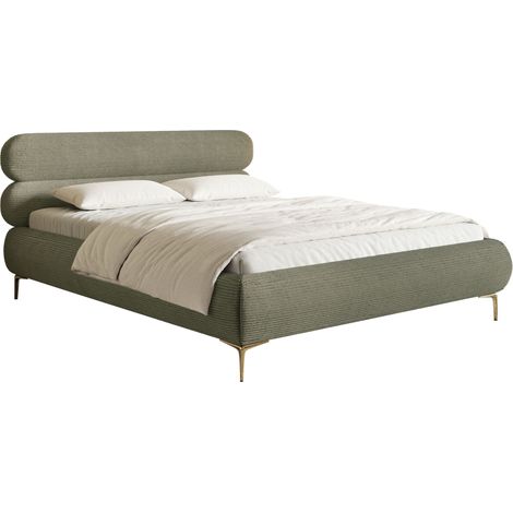Selsey Roule Cord – Polsterbett 180x200 mit Bettkasten, Cordstoff und goldfarbenen Füßen, Olivgrün