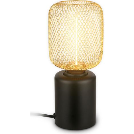 Lampe de table avec treillis métallique, interrupteur à câble, douille E27, lampe de chevet, lampe de bureau, lampe de salon à poser, lampe à poser, lampe table salon, 10 x 25 cm, or (1/5)