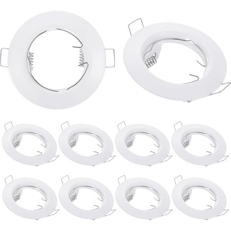 Recessed LED Projector Housing, 10pcs MR16 GU10 Recessed Light Bulbs Round Frame Ceiling Mount for Home Lighting, White Ampoules Encastrées Support D'Éclairage, Plafonnier Monture Pour Luminaire Dome (1/5)