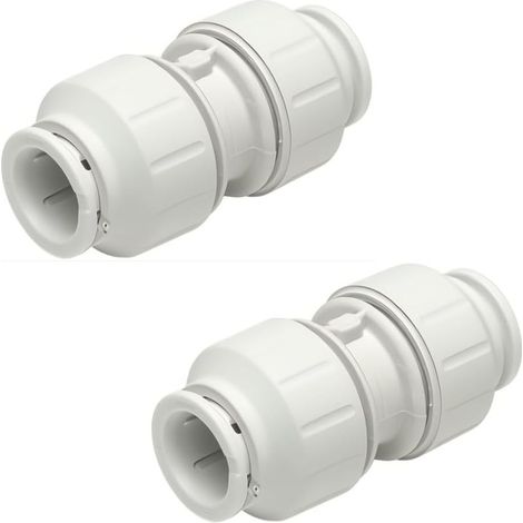 Set mit 2 geraden 15-mm-Steckverbindern. Werkzeuglose Rohrverschraubungen für 15-mm-Kupfer- und Kunststoffrohre. Einfach zu montierende Heizkörper- und Wasserrohrverschraubungen.
