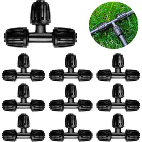 Set di 10 connettori per tubi flessibili, raccordi per tubi di irrigazione a goccia, raccordo per tubo da giardino, set di accessori per tubi di irrigazione a goccia, raccordo a T con meccanismo di bl (1/5)