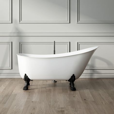 Baignoire sur pieds rétro BALMAIN Blanche 161 cm Pieds de Lion Noirs