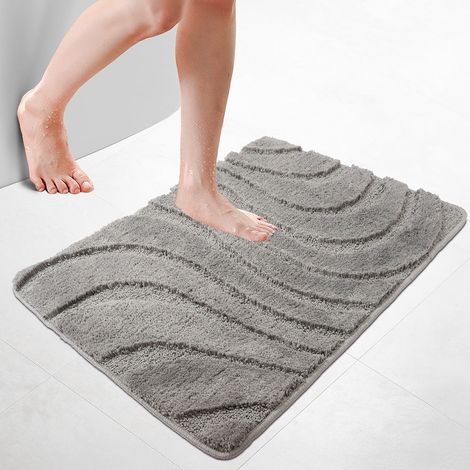 VOUNOT® Badematte Rutschfeste, Mikrofaser Badezimmerteppich Wellenmuster 60x90cm Grau