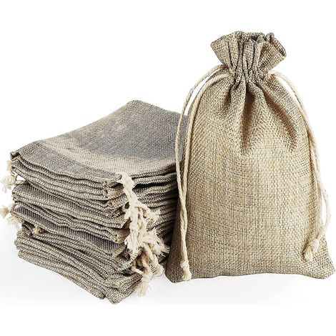 Lot de 30 sacs en toile de jute, sacs à cordon en toile de jute, sacs cadeaux légers, organisateurs réutilisables en jute pour mariages, bijoux, fêtes de Noël (13 x 18 cm, naturel) (1/5)