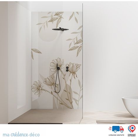 Panneau de douche : Fleurs graphiques - Couleur Marron clair - Alu composite - 90 - 245 (1/2)