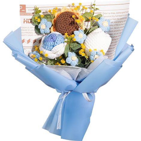 [Wollstrauß] [Blauer Sonnenblumenstrauß] mit hochwertiger Geschenktüte, 1 Stück wird versendet (1/5)