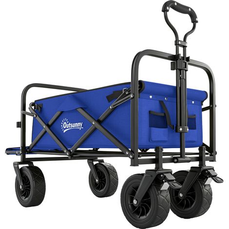 Chariot de jardin pliable avec poignée réglable en longueur et en angle, sac de transport inclus, capacité de charge de 100 kg, bleu foncé (1/5)