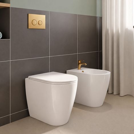 Set sanitari in ceramica bianco lucido filomuro rimless con copriwc Kyoto (1/5)