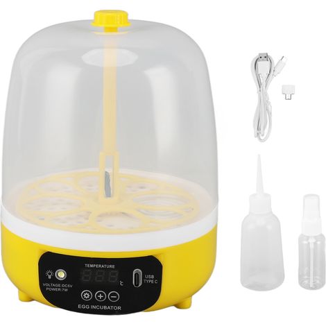 Incubateur 4 œufs avec contrôle de la température et de l'humidité, silencieux, économe en énergie, USB, mini-couveuse pour volailles, idéale pour l'éveil des enfants, retournement manuel des œufs (1/5)