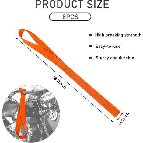 8 piezas - Correas de sujeción - Correas de sujeción de doble anilla - Para motocicletas, quads, UTVs, bicicletas - Naranja (1/4)