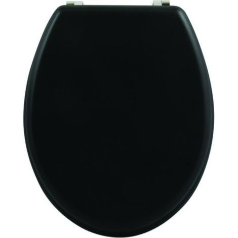 Abattant WC MDF CLÉO - Charnières Inox - 42.5 x 36.5 x 1.6 cm - Noir Mat - Résistant à l'humidité - Facile à nettoyer - Convient à la plupart des toilettes standard