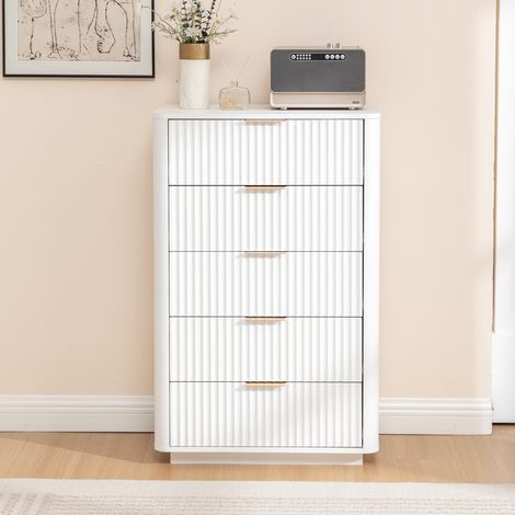 Cómoda de MDF blanca con 5 cajones, tiradores metálicos y guías de cierre suave (1/5)