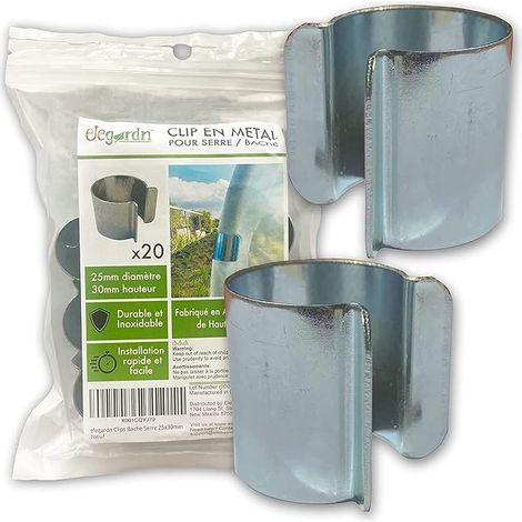 Lot de 20 Clips pour Serre 25mm x 30mm Clips pour Serre Tunnel de Jardin bâche Clips en métal avec revêtement Zinc