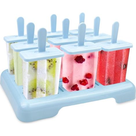 Moldes para polos,moldes de hielo sin BPA,molde de hielo con cepillo de limpieza y embudo,helados y sorbetes (9 hoyuelos azules) (1/5)