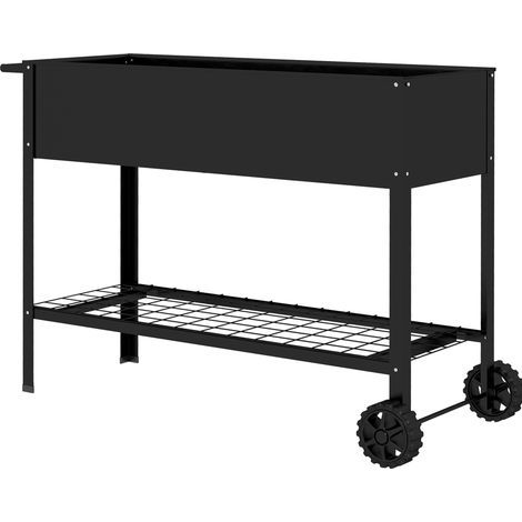Outsunny Hochbeet 109x39x80 cm, schwarzes Metall, 2 Räder, Pflanzkasten mit Bewässerungseinsatz