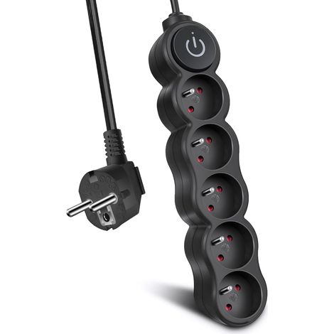 Bloc Multiprises 5 Prises avec Interrupteur, Rallonge 3 m 250 V avec sécurité Enfant, Noir (1/5)