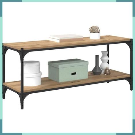 881112 Meuble TV Chêne artisanal 100x33x41cm Bois d'ingénierie et fer (1/5)