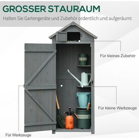 Abri bois Outsunny imperméable, 77x54,2x179 cm, porte incluse, toit pentu, coffre à outils avec étagères, parfait pour jardin et terrasse, gris-vert.