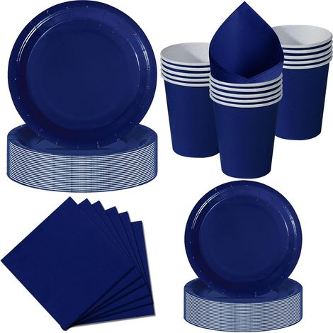 Vaisselle Jetable Bleu Marine - 50 Pièces - Carton Rigide - Pour Mariage Et Fête - 12 Invités (1/5)