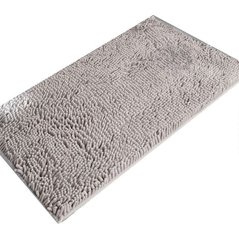 Tapis de bain en chenille douce, moelleuse et confortable, super absorbante et épaisse, antidérapante-Gray (1/5)