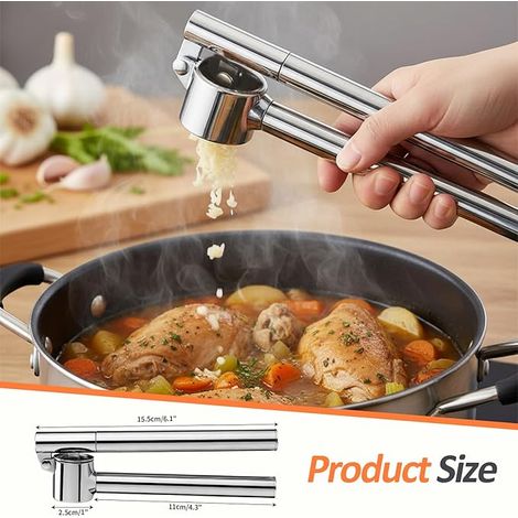Presse - ail en acier inoxydable, ustensiles de cuisine en acier inoxydable, presse - ail de cuisine avec éplucheur et brosse de nettoyage, hachoir Manuel professionnel et gadgets de cuisine pratiques (1/5)