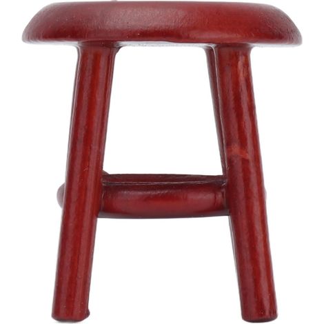 Tabouret rond miniature en bois de rose à l'échelle 1:12 pour meubles de maison de poupée et accessoires. (1/5)