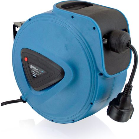 BITUXX® Kabeltrommel Kabelrolle Strom Stromkabel Verlängerungskabel Steckdose Automatik Kabelaufroller Cable Reel mit Stopfunktion für Wandmontage (15m / 15 Meter)