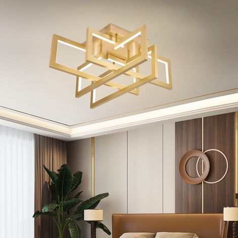 Lustre LED avec Telecommande 96W 4 Elements Lumiere Gradable Dore (1/5)