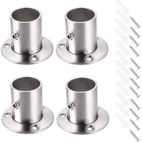 4er-Pack Flanschstangenhalterungen aus Edelstahl, Wandhalterung für Gardinenstangen (25 mm)
